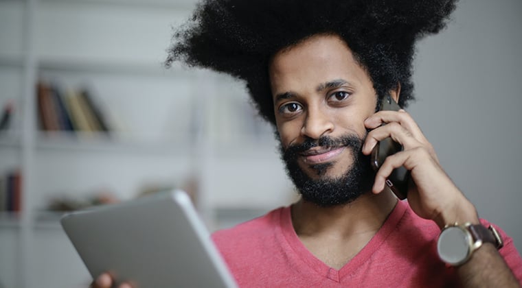 Remote employee on a business call.